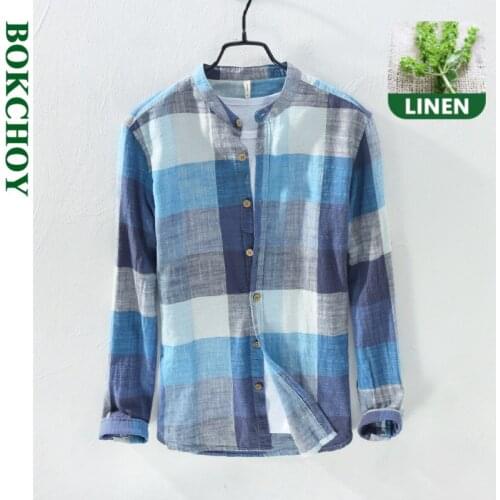 New Long Sleeve Plaid Shirt Vintage Mens Shirts Linen Loose Breathable Mens Shirts Casual Winter Shirts Men