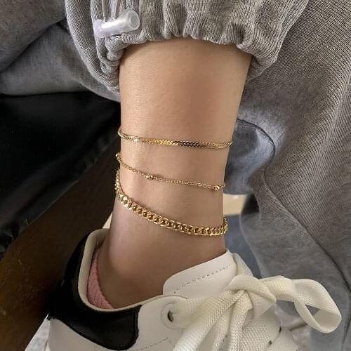 Charm Gold Color Simple Snake Chain Anklets For Women Beach Foot Jewelry Leg Chain Ankle Bracelets Women Sandals Accessories
