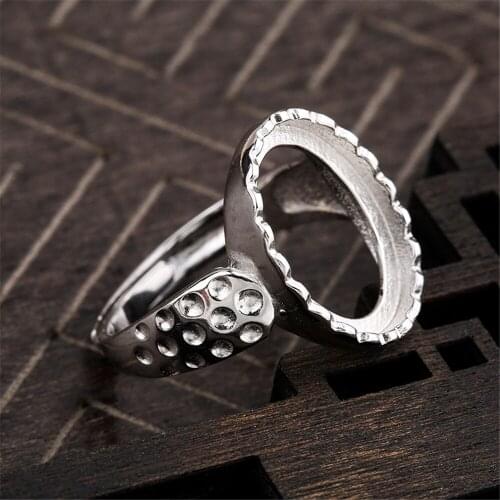 Ring Base for 12x16mm Oval Cabochons Ring Setting White Gold Plated 925 Silver Adjustable Ring Blank JZ0072