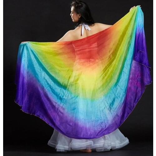 Gradually change Half Moon Veil 250 x 114cm wings Performance Props Colored Scarf Belly Dance Accessories 100% Silk Veil Dance