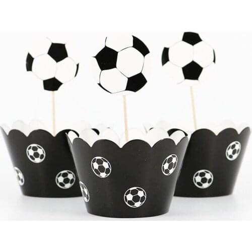 QWWSS World Cup Football Paper Cupcake Wrappers Toppers For Kids Party Birthday Decoration Cake Cups(12 wraps+12 topper)