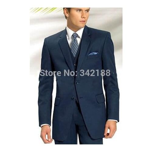 FREE shipping/Latest Design Custom Made Two Button Navy Blue Groom Tuxedos/Notch Lapel Best Man Groomsman Men Wedding Suitsweddi