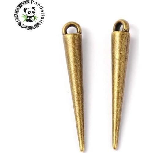 Tibetan Antique Bronze Golden Silver Color Spike Beads Alloy Cone Pendants Metal Long Needle Beads For DIY jewellry 34x5x5mm