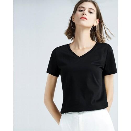 Summer Fashion T shirt Women VOGUE letter print T shirt V-neck Short Sleeve T-shirt White Tops Female Clothing