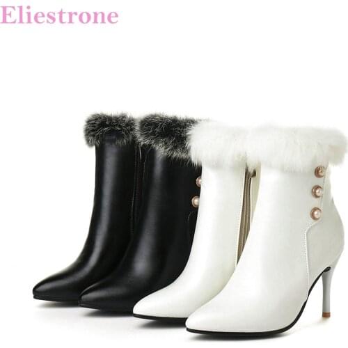 Brand New Winter Sweet Black White Women Riding Boots Vogue Lady Dress Shoes High Heels Stiletto Plus Big Size 10 43