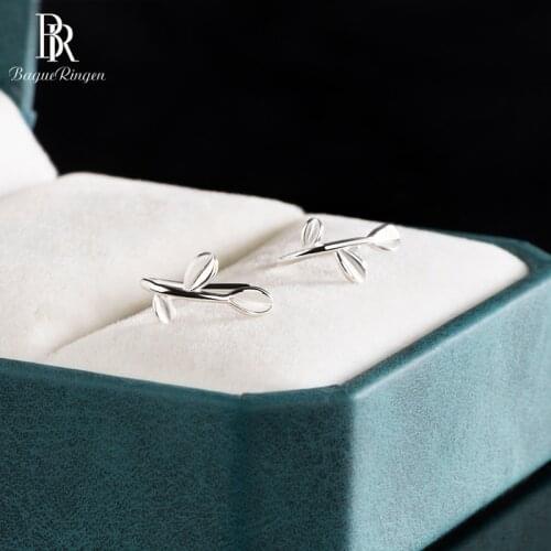 Bague Ringen Fashion Womens S925 Silver 925 Stud Earrings Female Fine Jewelry Leaf Ear Hook Ear-stud Sweet Gift For Girl Friend