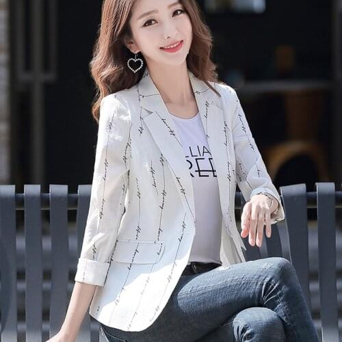 Women Tops Cotton Fashion Suit Coat Female 2020 Spring Short Stripe Print Small Suit Blazers women blazers and jackets 722E