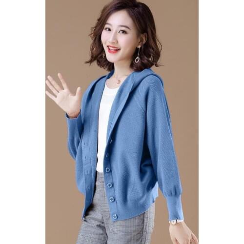 Women 2020 Spring Autumn New Solid Short Cardigan Hooded Knitted Sweater Female Casual Fashion Streetwear Chic Ladies Tops L349