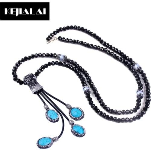 Beads Tassel Pendant Necklace Natural Stone Beads Pave Rhinestone Leather Rope Macrame Pendants Women Necklaces Jewelry Girls