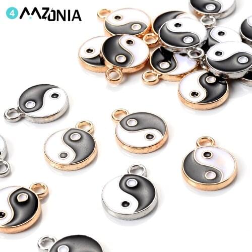10pcs/lot Tai Chi Alloy Enamel Charms Pendent 11x7mm Metal Gossip Pendant For Jewelry Making Accessories Findings
