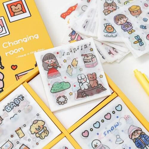 100pcs Paper Dyed Sticker Cloakroom Series Cartoon Hand Account Material Decoration Sticker Set Sticker Decoration Cartoon
