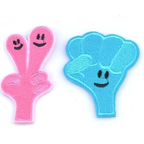 2pcs cute pink blue Victory sign patch Made of Cloth iron on patches ironing applique clothes embroidery DIY accessories cp1527