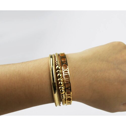 3 Pieces/Set Of Luxury HollowRoman Numeral Beaded Stainless Steel Bracelet Frosted Bracelet Jewelry For Women Wholesale