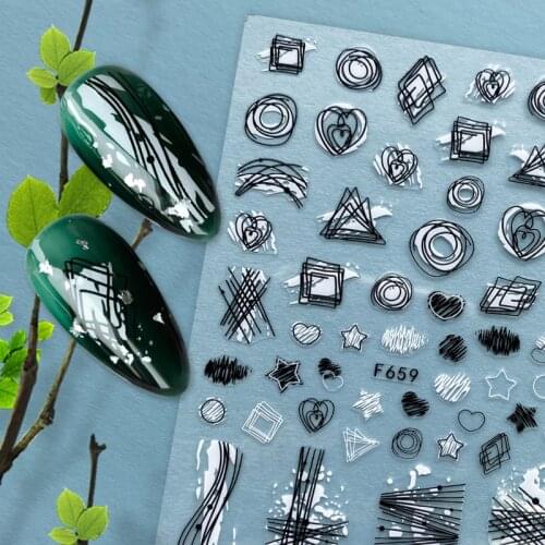 3D Nail Sticker Decals Geometry Line Star Design Nail Art Decorations Stickers Sliders Manicure Accessories Nails Decoraciones