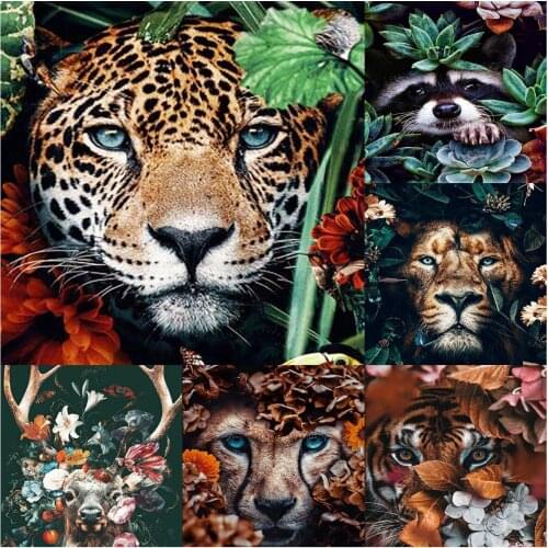 DIY Diamond Painting Embroidery Cross Stitch Kits Full Square Drill Mosaic Home Decor Tiger Lion Face& Flowers