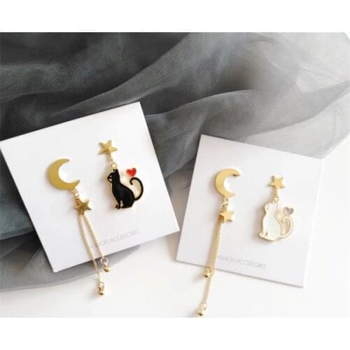 Asymmetric temperament contracted stars the moon stud earrings nifty students cute cat earrings jewelry accessories