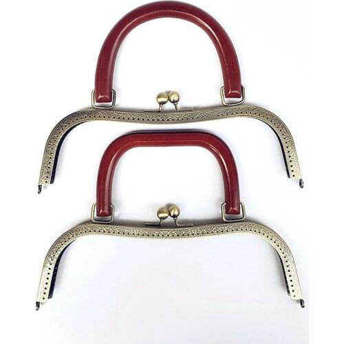 Bronze Tone 27cm Shape M Metal Purse Bag Frame Clutch Kiss Clasp Lock Wood Wrist Handle DIY Handbag Hardware Accessories