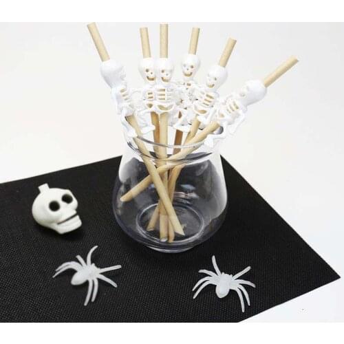 5Pcs Halloween Paper White Skeleton Straw Scary Theme Party Bar Restaurant Site Layout Straw Decorative Paper Waterproof Tool