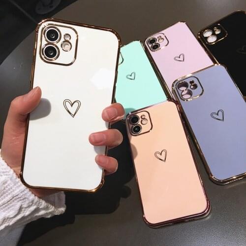 Luxury Fashion Love Heart Cute Phone Case For iPhone 11 Pro Max 12 Mini X XS XR 7 8 Plus SE 2020 Plating Shockproof Soft Cover