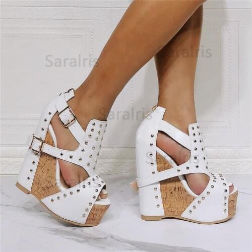 Wedges Cover Heel Zip With Buckle Summer Retro Party Sexy Club Super High Heel Platform Wedges Woman Shoes Sandals Plus Size 47