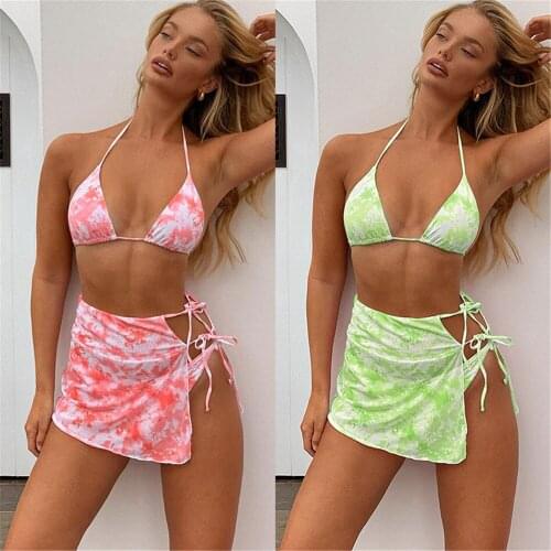 Cikini2020 Printed Gradient Bikini Three Piece Suit Summer Biquini WomenS Sexy Beach Swimsuit Swimsuit Push Up