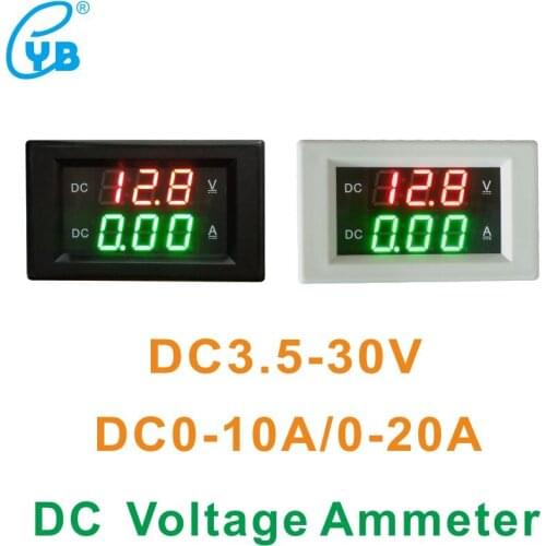 DC 3.5-30V Digital Voltmeter Ammeter 0-10A 20A Three Wires Voltage Current Meter DC Volt Amp Panel with a Back cover 0.39'' LED