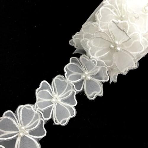 1Yard Double Layer Organza Beaded Lace DIY Handmade Crafts Sewing Women Garment Wedding Dress Material Accessories