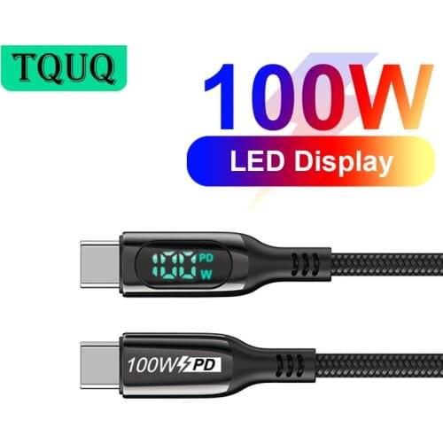 TQUQ 100W PD 5A QC 4.0 Fast Charging USB C to USB C Cable with LED Display, Nylon Braided Type C Data Cable for S20+ MacBook Pro