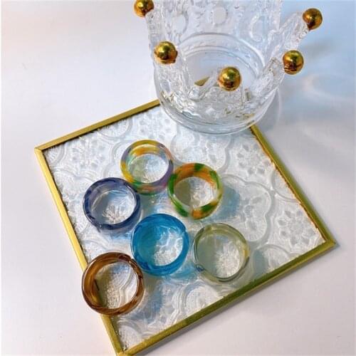 LJLGLY Retro Aesthetic Open Ring Summer Round Transparent Candy Colorful Acrylic Rings For Women Jewelry Punk Girls Travel Bague