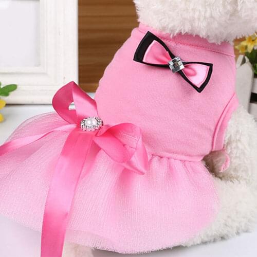Sweet Pink Dog Dresses Princess Style Skirts For Small Dogs Cute Bow Pet Kitten Clothes For Chihuahua Pet Dog Product Supplies