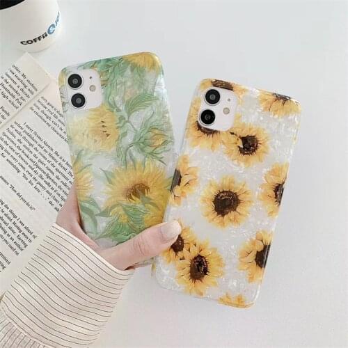 Fashion Glitter Shell Pattern Daisy flowers case For iPhone SE X XR XS 8 7 Plus Phone cases Silicone Cover For iPhone 11 Pro max