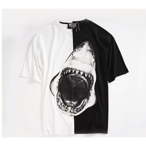 Novelty 19ss Men New Yin yang shark mouth teeth T Shirts T-Shirt Hip Hop Skateboard Street Cotton T-Shirts Tee Top kenye #C39
