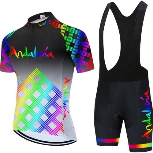 2021 NEW WHITE Andalucia Bicycle Team Short Sleeve Maillot Ciclismo Mens Cycling Jersey Summer breathable Cycling Clothing Sets
