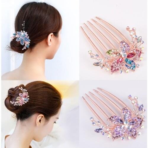 New four-tooth comb fashion rhinestone hairpin ladies hairpin hairpin hairpin pearl hair accessories headdress wedding