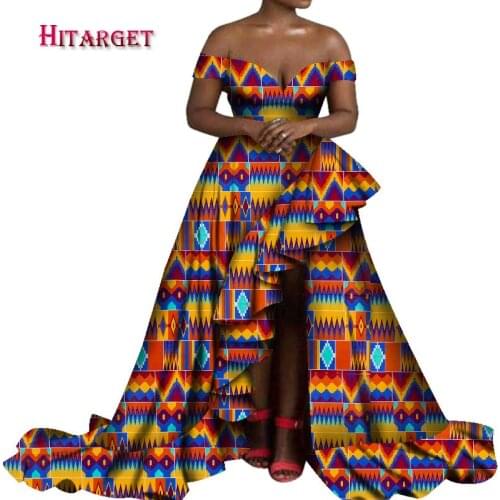 2020 New African Print Sexy Evening Long Dress Dashiki African Party Dresses for Women African Clothes Strapless Dresses WY7229