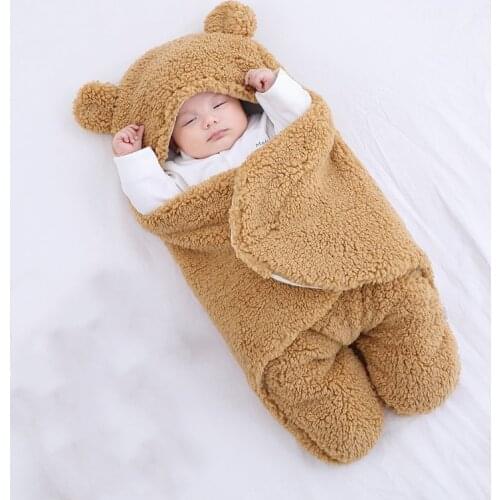 0-6M Plush Little Bear Swaddling For Winter Newborn Quilt Thick Sleeping Bag Soft Breathable Blankets Infant Warm Sleepsack