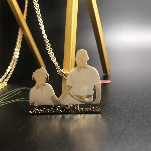Custom Photo Necklace Stainless Steel Engraved Photo Picture Name Family Love Customized Bar Figaro Photo Gifts Mon Baby Baptism