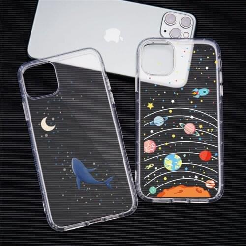 GYKZ Cartoon Planet Space Rabbit Clear Phone Case For iPhone 12 11 Pro XR X XS MAX SE20 7 8 Plus Shockproof Soft TPU Cover Coque
