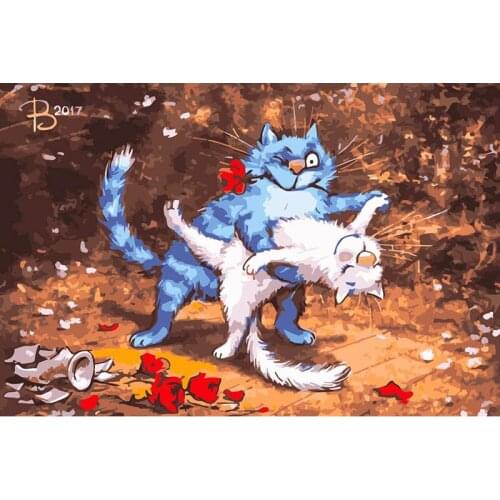 ROYALDREAM Dancing Cat DIY Painting By Numbers Kits Coloring Paint By Numbers Modern Wall Art Picture Gift