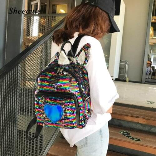 Cute Cartoon Unicorn Backpack Women Sequin Student School Bag for Teenage Girls Backpacks Kids Bookbags Leisure Travel Backpack