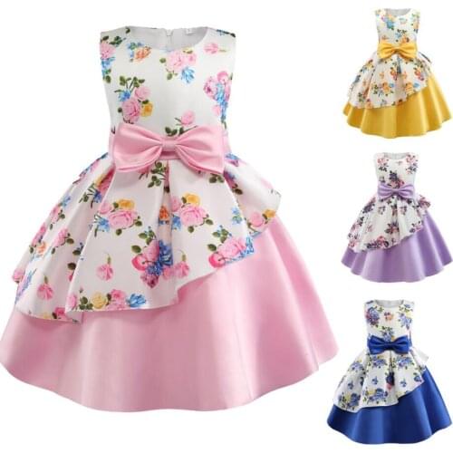 Bow Rose Flower Dress For Girls Birthday Present Party Princess Dress Toddler Kids 3-8 Years Children Dresses Lrregular Costume