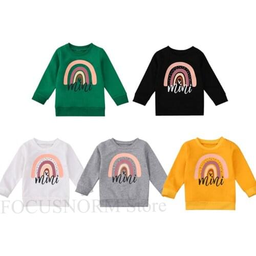 FOCUSNORM 5 Colors Autumn Baby Girls Boys Sweatshirt Tops 0-5Y Letter Rainbow Print Long Sleeve Pullover Causal Outfits Tops