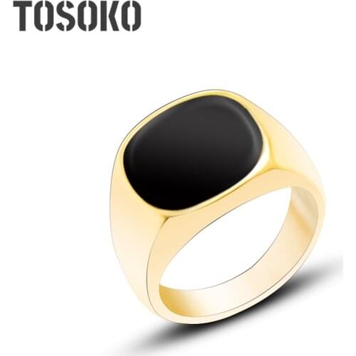 TOSOKO Stainless Steel Jewelry Black Shell Super Wide Face Ring Cool Ring For Women BSA094