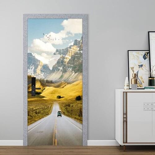 Porch Decoration Painting Road Landscape Mural Natural Scenery Wallpaper DIY Door Art Mural Sticker Living Room Wall Stickers
