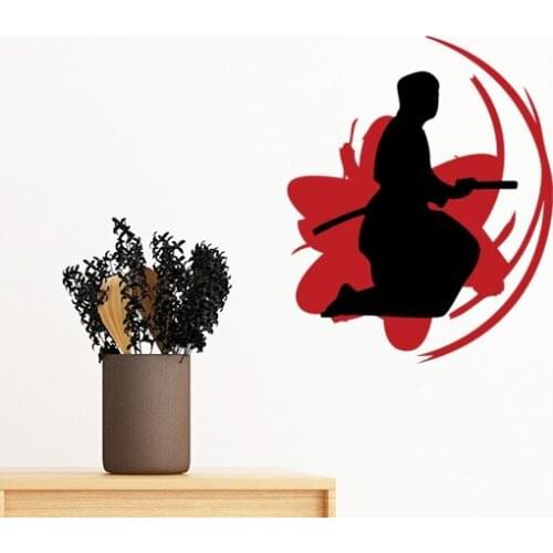 Bushido Samurai Katana Sakura Hold Silhouette Japan Asia Removable Wall Sticker Art Decals Mural DIY Wallpaper for Room Decal