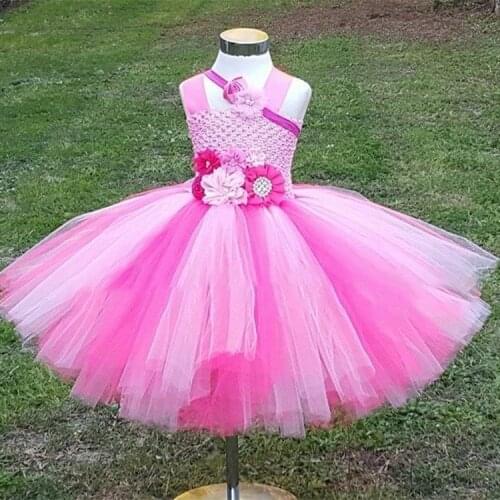 Hot Pink Flower Girls Dresses for Wedding Party Pink Flora Toddler Baby Girls Birthday Clothes Princess Tutu Dress for Children