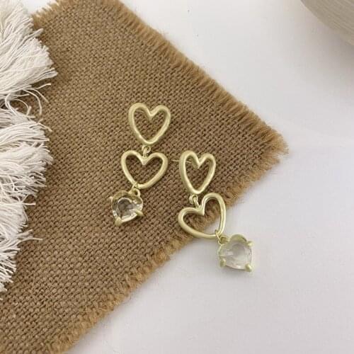 VSnow French Vintage Love Heart Gold Color Metal Dangle Earring for Women Hollow Out Cubic Zircon Long Tassel Earring Jewellery
