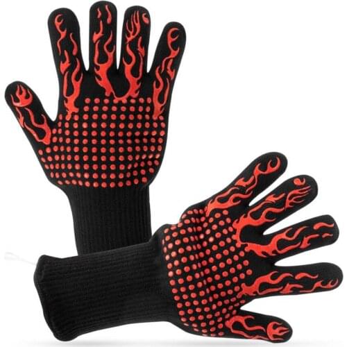 1 Pair Anti Slip BBQ Grill Gloves Heat Resistant Kitchen Oven Fireproof Barbecue Wear-resisting Cooking Microwave Gloves