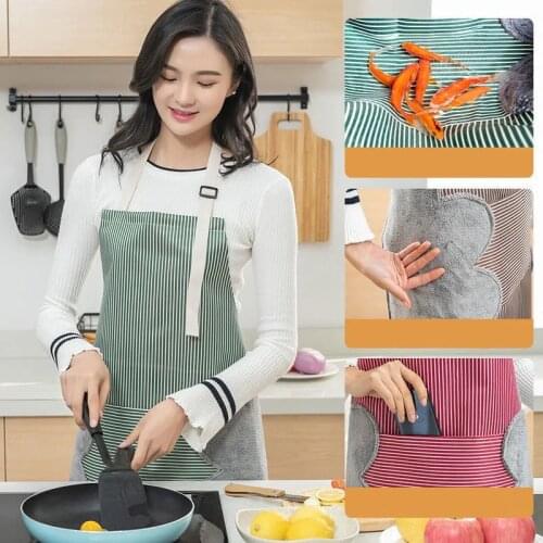 1Pcs Household Waterproof Hand-wiping Kitchen Apron Stripe Oil Proof Adjustable Apron for Men Women Restaurant Cooking Bib Apron