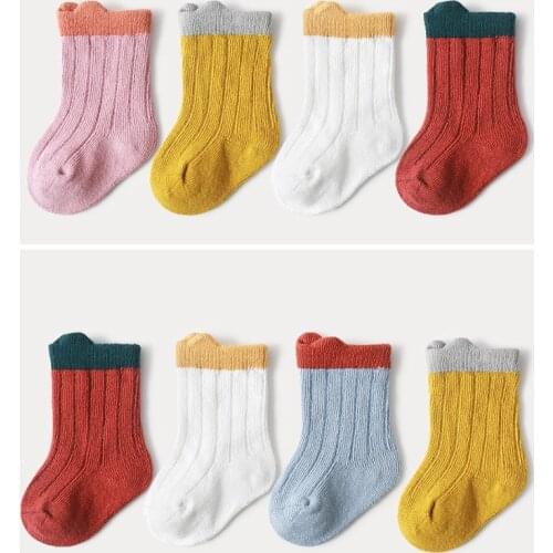 4 Pairs Child Socks Thick loops newborn socks keep warm multiple colour Autumn and winter models thick baby socks High Quality